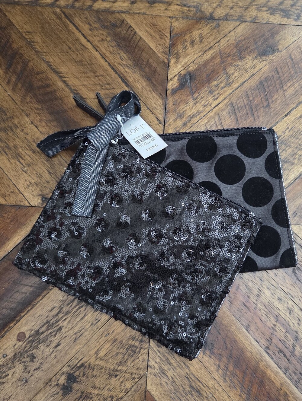 Loft Black Sequin & Velvet Dot Wristlet Set